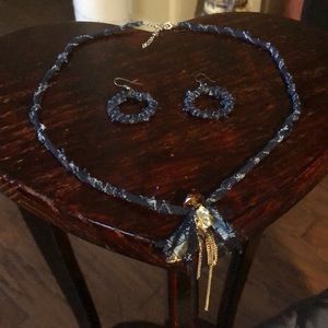 Denim necklace and earrings set